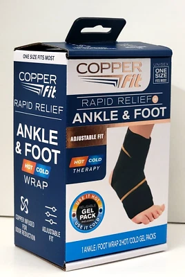 Copper Fit Rapid Relief Ankle & Foot Wrap with Hot/Cold Pack, Black, Gel pack - Image 1 of 4