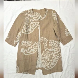 Chico's Linen Blend Bi Color Jacquard Print Open Front Duster Jacket 2 L - Picture 1 of 11