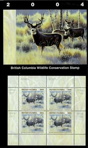 BRITISH COLUMBIA  #10 2004 MULE DEER CONSERVATION STAMP MINI SHEET IN FOLDER - Picture 1 of 1