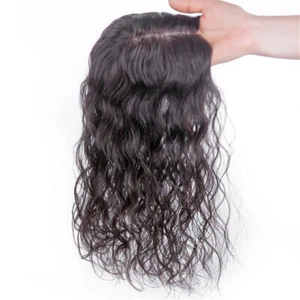 Women Curly Wave Silk Base  Real Human Hair Topper Toupee Clip Hairpiece Lace PU - Picture 1 of 21