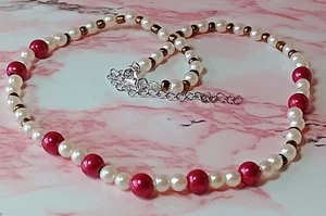 "SE11"  NEW white & red faux pearl, bronze beads necklace - Picture 1 of 4