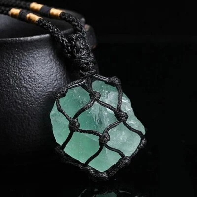Collar de meditación curativa colgante irregular envuelto fluorita verde cruda natural Foto 1 de 4