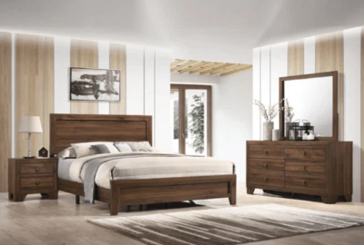 NEW 4PC Brown Rustic Queen King Twin Full Bedroom Set Modern Furniture Bed/D/M/N - Image 1 of 4