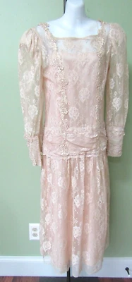VINTAGE CACHET BY BARI PROTAS VICTORIAN LACE DRESS W/ SLIP / 36" BUST - Image 1 of 4