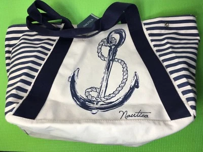  Bolso de hombro Nautica grande de lona para playa azul marino crema  Foto 1 de 4