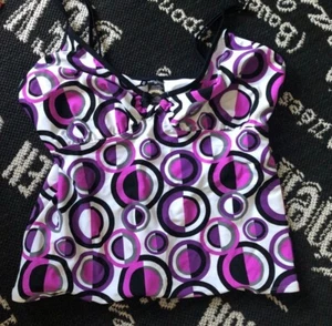 ANNE COLE 12 M Tankini Geometric Circle SWIM Purple Black Bathing Suit TOP Tank - Picture 1 of 11