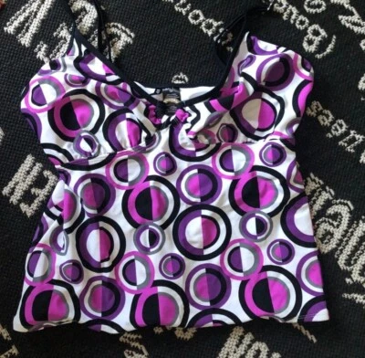 Traje de baño ANNE COLE 12 M Tankini círculo geométrico nadador púrpura negro EXCELENTE tanque Foto 1 de 4