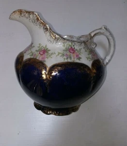 ANTIQUE WARWICK PORCELAIN PITCHER FLORAL GOLD GREEN - Picture 1 of 4