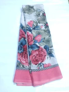 Mujer Elegante Georgette Floral Estampado Sari con Blusa Pieza Blanco Rosa Sari - Imagen 1 de 4