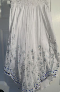 JUSTICE Girls White Silver Blue Long Floral Gauze Boho Spring Maxi Skirt Size 16