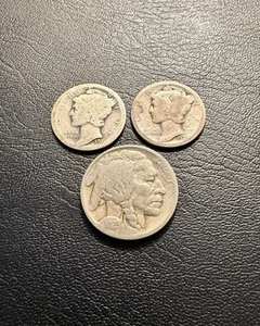Mejor lote de monedas: monedas de diez centavos Mercury 1916 1925 monedas de diez centavos de plata Mercury 1923 Buffalo Nickel - Imagen 1 de 4