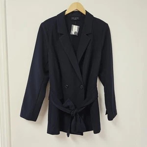 Lane Bryant Blazer Jacket Size 18 Navy Belted Double Breasted Perfect Draped NWT - Picture 1 of 12