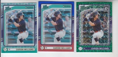 3 2024 Donruss CARSON WILLIAMS Red Blue, Liberty Foil, Optic Green Velocity 179 - Image 1 of 2