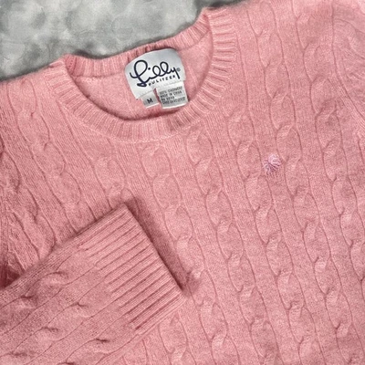 Suéter Lilly Pulitzer Mujer Medio Rosa Cachemira Tejido con Cable Cuello Redondo Pullover Foto 1 de 4