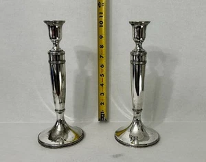 Vintage Gorham Silver Plate Candlesticks Pair 146 Monogram W 9" Tall Weighted - Picture 1 of 5