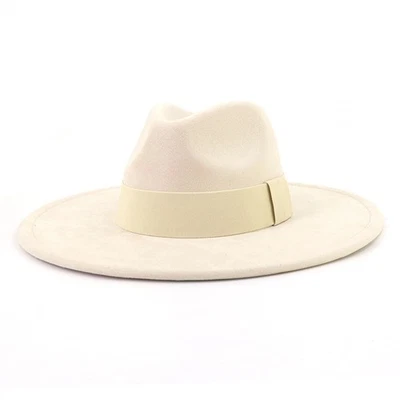 Sombrero de ala ancha grande para mujer hombre clásico de gamuza sombrero de Panamá con banda sombrero occidental Foto 1 de 4