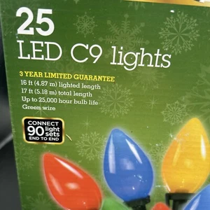 Sylvania 25 LED C9 Light String - Indoor Outdoor - Multicolored Green Wire - NEW - Picture 1 of 6