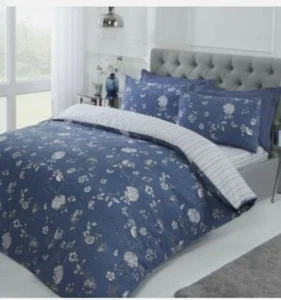 Quilt Bettbezug Set Rapport Finest Homeware Country Toile Double Size Blau Neu - Bild 1 von 6