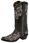 Womens Dark Brown Leather Cowboy Boots Floral Distressed Western Rodeo Square
