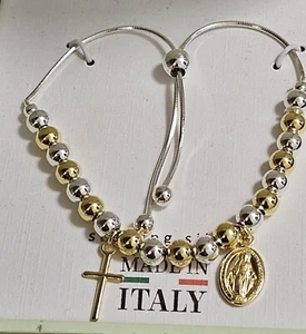 MIA FIORE MADE IN ITALY STERLING SILVER & GOLD PLATED ADJUSTABLE SLIDE BRACELET - Picture 1 of 8