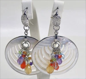 ORECCHINI IN ARGENTO 925 CON MADREPERLA E GOCCE DI PIETRE NATURALI AGHT 0233 - Foto 1 di 3
