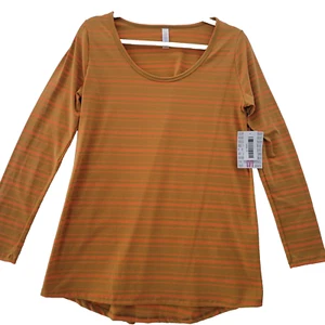 LulaRoe Lynnae Damen Tshirt Orange Medium Gestreift Langarm U-Ausschnitt Freizeit - Bild 1 von 5