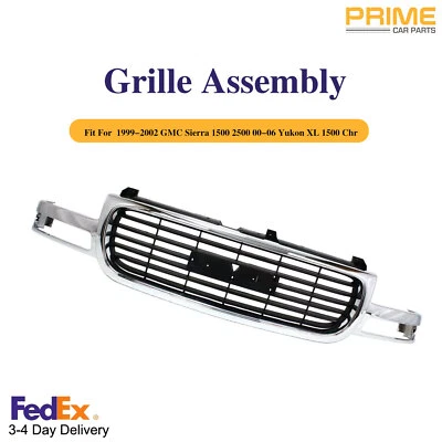 Grille For 2000-2006 GMC Yukon&XL Chrome Shell  1999-2002 Sierra 1500 2500 SLT - Image 1 of 4