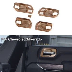 Wood Grain Inner Door Handle Bowl Cover Trim Bezels For Chevry Silverado 2019-22 - Picture 1 of 11