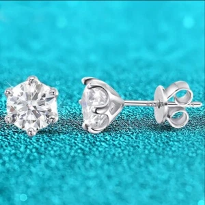 Real White VVS1 Moissanite Stud Earrings S925 Silver 18k White Gold Plated GRA - Picture 1 of 12