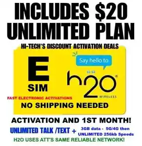 H2O ESIM ✅ with full MONTH $20 Plan ✅ UNLIMITED t/t/d ✅ 3GB month at 4G/5G - Picture 1 of 3