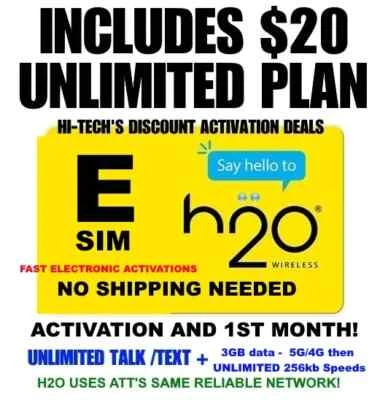H2O ESIM ✅ with full MONTH $20 Plan  ✅ UNLIMITED t/t/d ✅ 3GB month at 4G/5G - Image 1 of 3