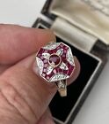 15ct Gold Art Deco / Edwardian Style Ruby And Diamond Panel Ring Size N 1/2 3.2g