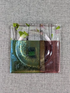 Vintage signierter Kunstglas quadratischer Weinflaschenhalter oder großer Kerzenhalter - Bild 1 von 10