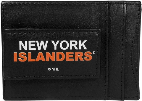New York Islanders Premium Black Leather Money Clip Front Pocket Wallet Hockey Cover