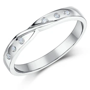 9ct Set Weißgold und Diamant 3mm Twist Ehering - Bild 1 von 2