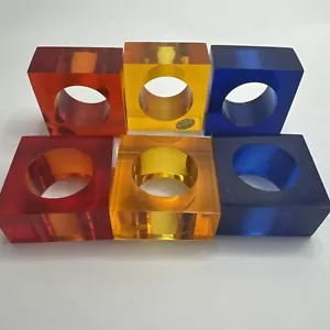 MCM Lucite Acrylic Napkin Rings Color Block VTG Set Of 6 Made In Hong Kong - Picture 1 of 12