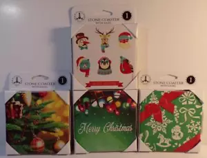 Stone Coaster With Easel ~ Christmas Theme ~ Holidays ~ You Choose Design ~ NEW! - Picture 1 of 10