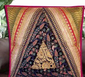 33% OFF 24" ETHNIC HOME SOFA DECOR SARI SEQUIN BEADED THROW CUSHION PILLOW COVER - Picture 1 of 8