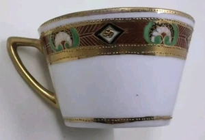 Demitasse Tea Cup White Gold Handle Rim Japan Antique Hand Painted Imported - Picture 1 of 5