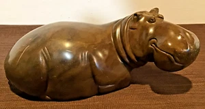 HEAVY STONE HIPPO SCULPTURE STAMPED SNK051. 21CM LENGTH. SOME SCRATCHES. - Picture 1 of 6