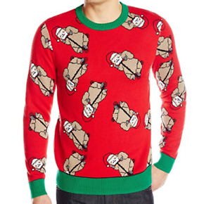 Alex Stevens Mens Ugly Christmas Sweater XXL Red Santa Sloths Bonanza Scooters 