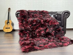 Luxurious Real Fox Fur Throw Blanket Black Red- Handcrafted Warmth for Your Home - Picture 1 of 11