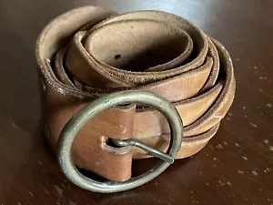 Vintage Leather Belt Handmade Braided 60s 70s Brown Western Biker Hippy Boho - Picture 1 of 11
