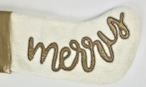 Weihnachtsstrumpf creme und gold bestickt 8 x 22 Zoll fröhlich und hell - Bild 1 von 8