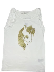 Girls H&M White Sleeveless Tank Top w/ Gold Glitter Unicorn Size 8-10 - Picture 1 of 3