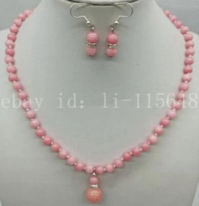 Collar Colgante Cuentas Gema Redondas Rodocrosita Rosa 6mm Calidad 18"+Juego de Pendientes - Imagen 1 de 6