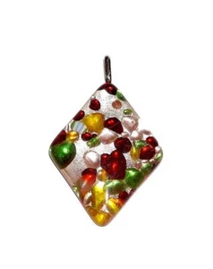 PENDANT/NECKLACE Multi Color Fused Glass Silver & Millefiore UNUSUAL DROP P417 - Picture 1 of 1