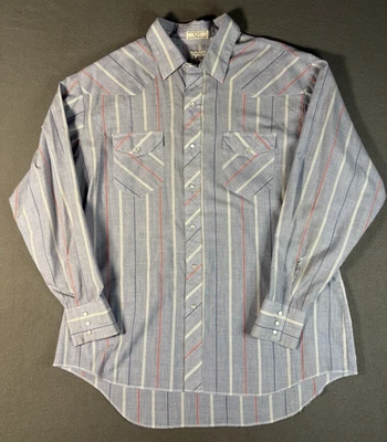 Camisa Western LEE Vintage Años 70’s Perla A Presión Manga Larga Rayas Azul Para Hombre XL EE. UU. Foto 1 de 4