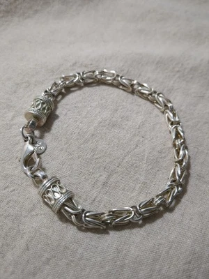 925 Sterling Silver Bracelet bangle 8 in Byzantine Lobster Clasp Wheat Link - Image 1 of 4