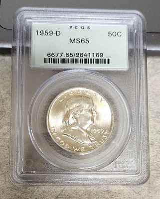 1959-D Franklin Half Dollar - MS65 - PCGS Old Green Label - Very Lustrous - Image 1 of 4